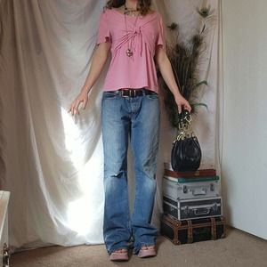 Pink half tie Blouse